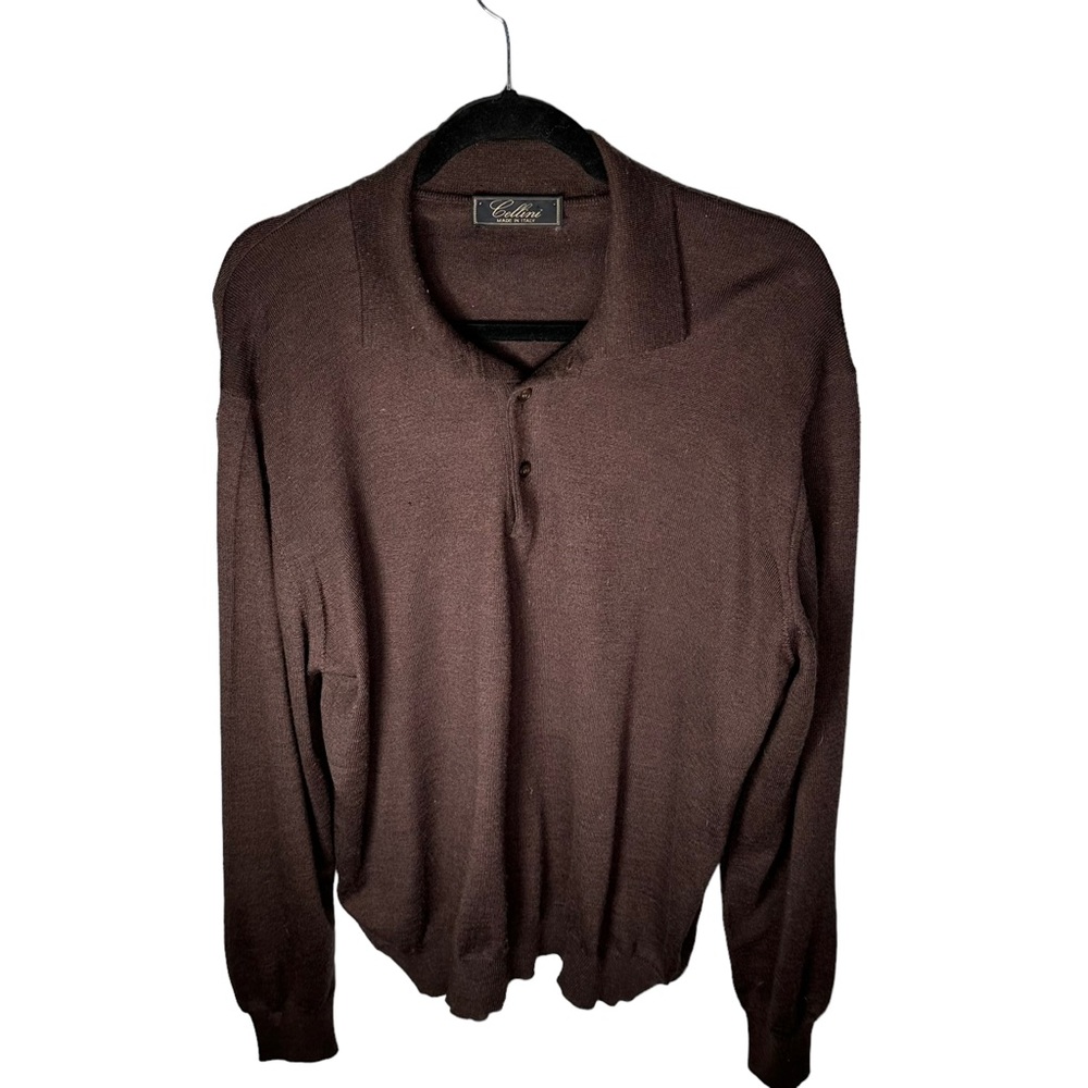 Cellini Men’s Italian Virgin Wool Long Sleeve Polo Sweater Size Medium Brown